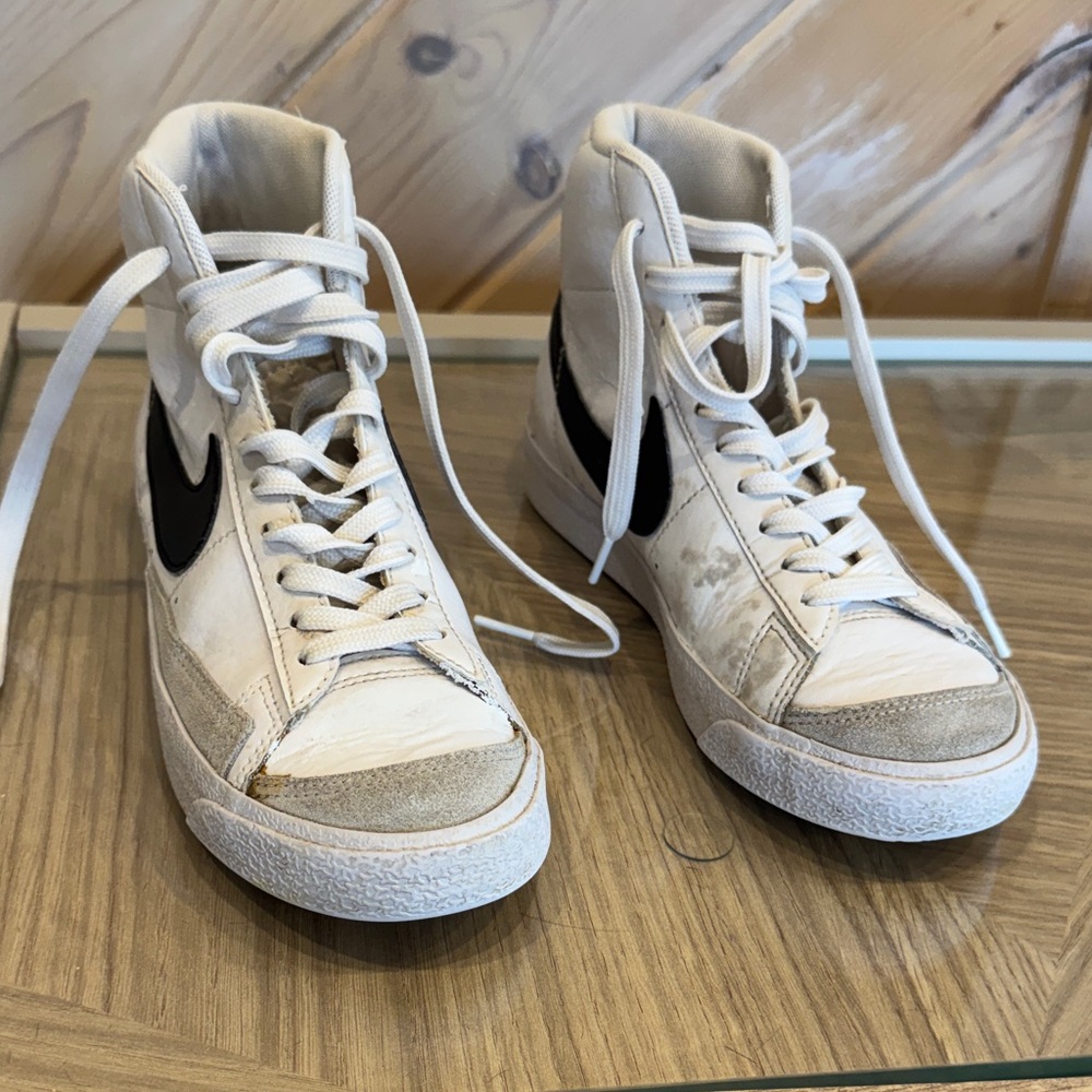 Nike White High-Tops with Black Logo